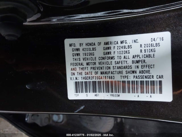 Honda ACCORD LX 2016 1HGCR2F35GA197883 Image 9