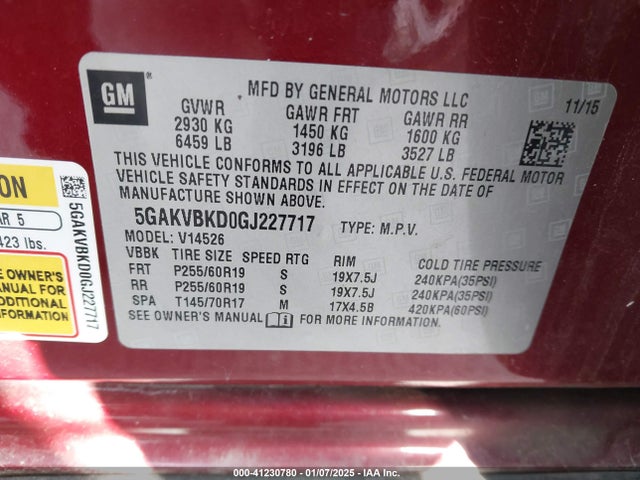 Aukcja sprzedaży 2016 Buick Enclave Leather, vin: 5GAKVBKD0GJ227717, numer aukcji: 41230780