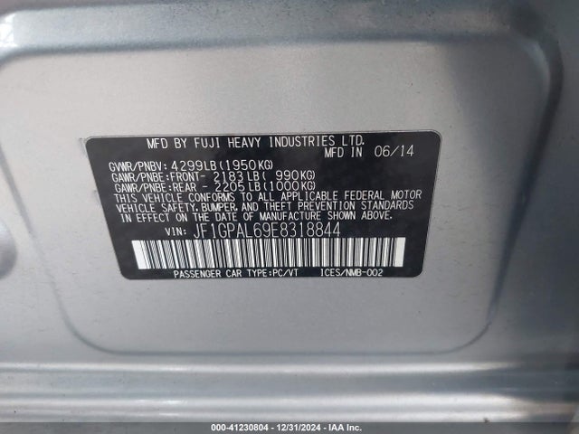 JF1GPAL69E8318844 Subaru Impreza 2.0i Sport Premium