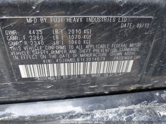 4S3BMBL61E3014679 Subaru Legacy 2.5i Limited