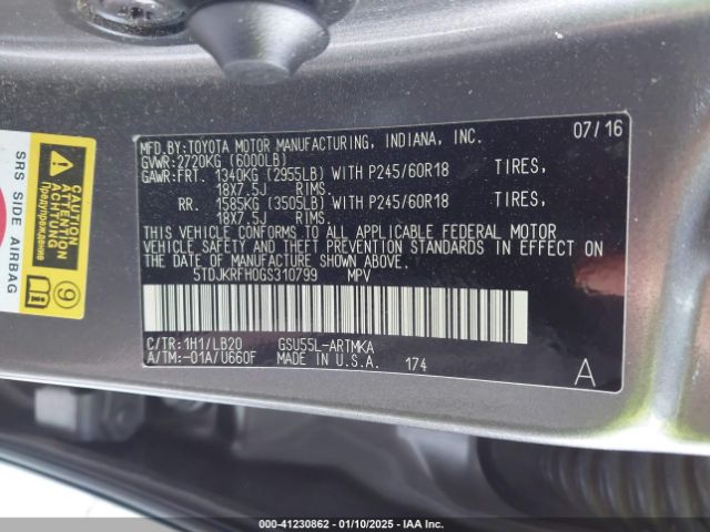 5TDJKRFH0GS310799 Toyota Highlander Xle V6