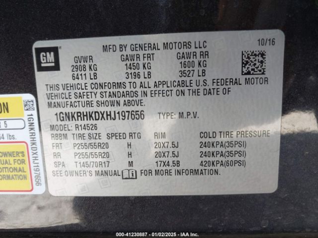 1GNKRHKDXHJ197656 Chevrolet Traverse 2lt
