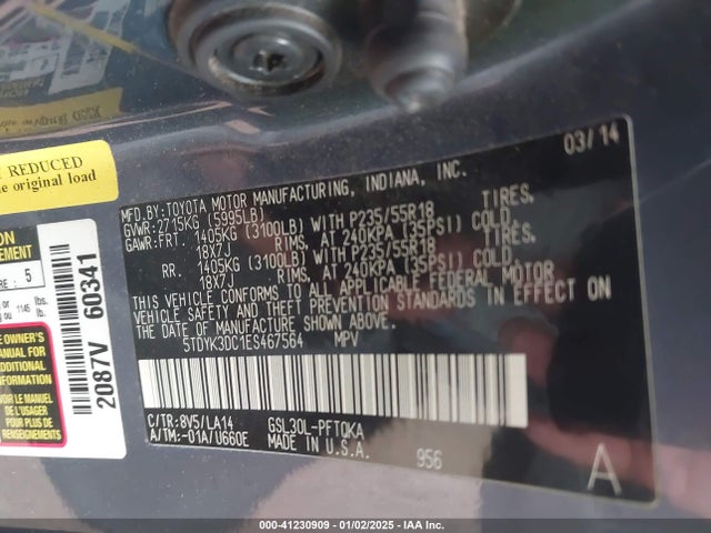 Toyota Sienna Xle/limited 2014 5TDYK3DC1ES467564 Image 9