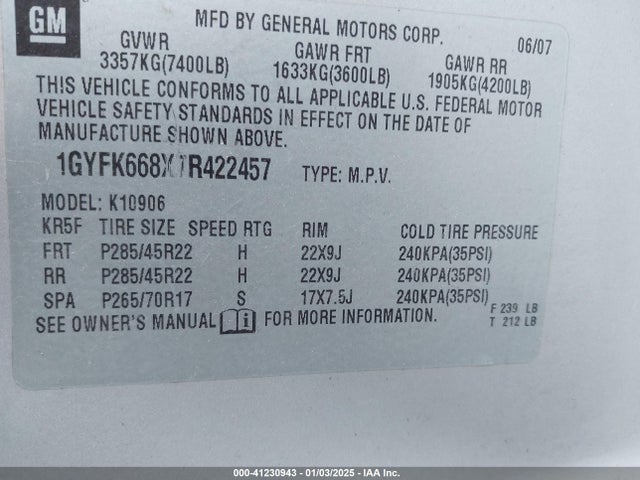 2007 CADILLAC ESCALADE ESV 1GYFK668X7R422457 Photo 8