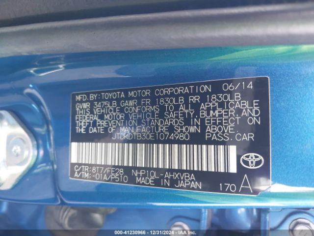 JTDKDTB30E1074980 Toyota Prius C One