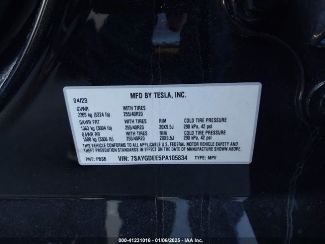 7SAYGDEE5PA105834 Tesla Model Y Awd/long Range Dual Motor All-wheel Drive