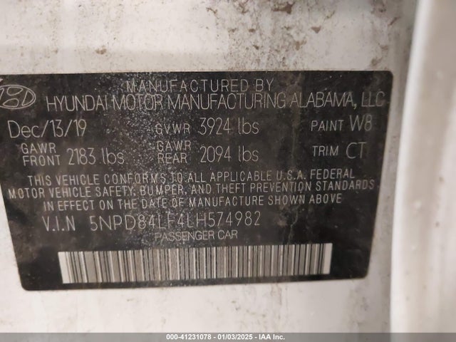 5NPD84LF4LH574982 Hyundai ELANTRA SEL