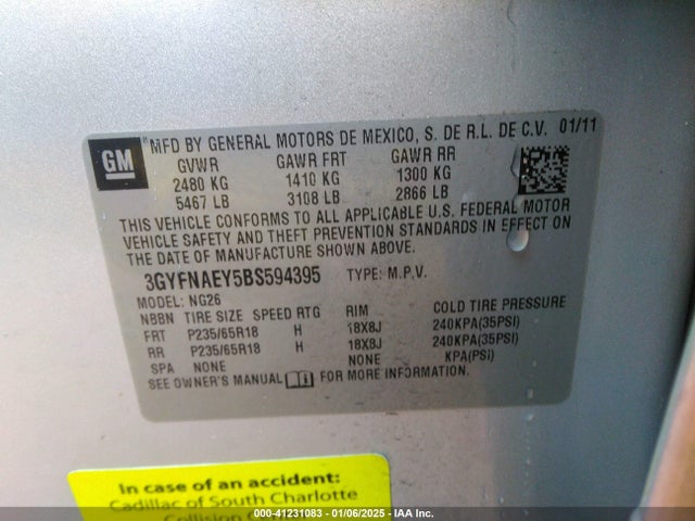 2011 CADILLAC SRX 3GYFNAEY5BS594395 Photo 8