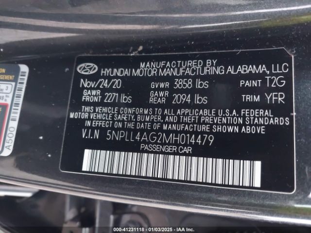 5NPLL4AG2MH014479 Hyundai ELANTRA SE