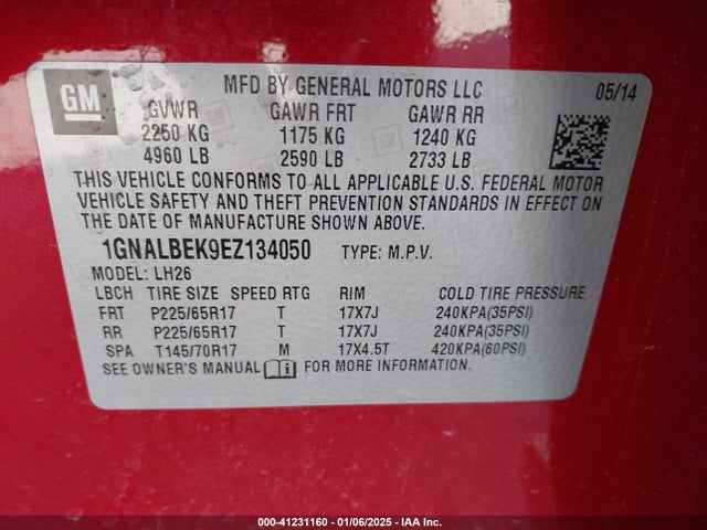 1GNALBEK9EZ134050 Chevrolet EQUINOX 1LT