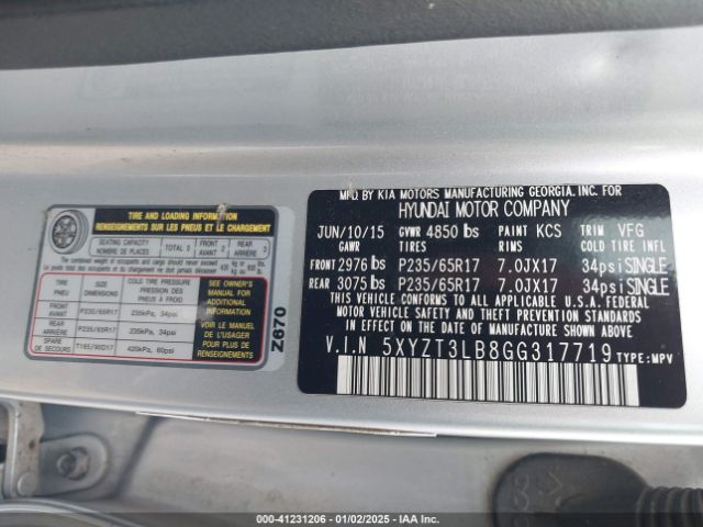 5XYZT3LB8GG317719 Hyundai Santa Fe Sport 2.4l