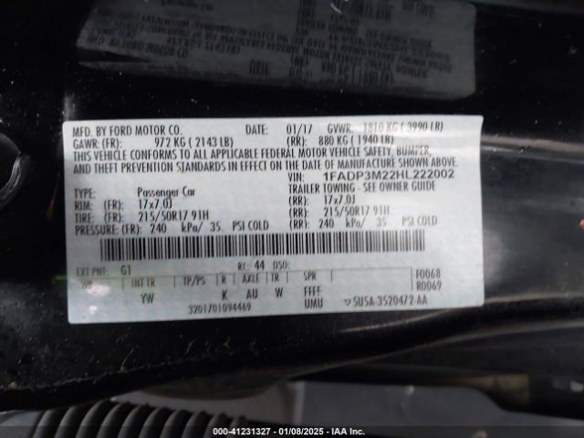 1FADP3M22HL222002 Ford FOCUS SEL
