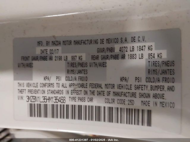 3MZBN1L35HM135468 Mazda Mazda3 Touring 2.5