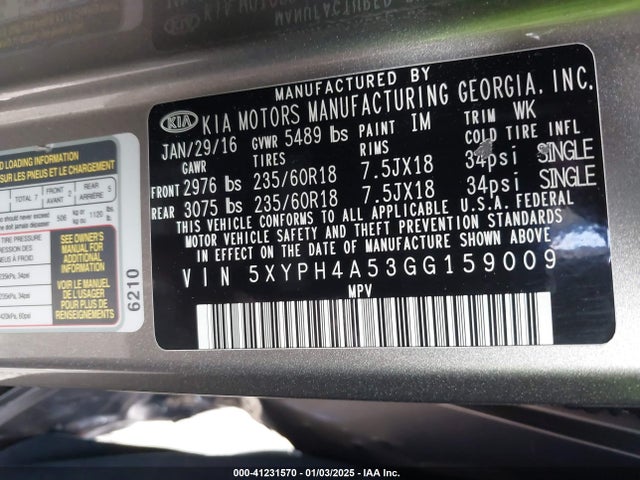 KIA Sorento 3.3l Ex 2016 5XYPH4A53GG159009 Image 9