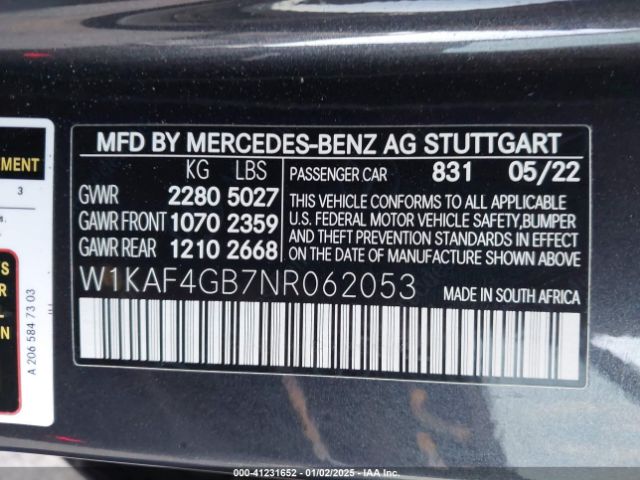 W1KAF4GB7NR062053 Mercedes-Benz C 300 Sedan