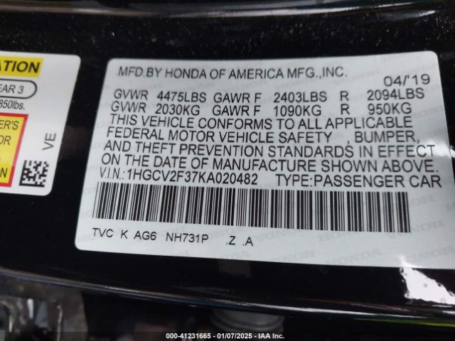 1HGCV2F37KA020482 Honda Accord Sport 2.0t