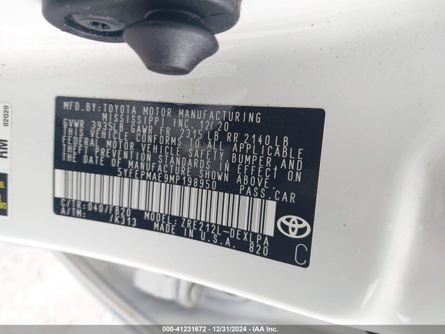 Toyota COROLLA LE 2021 5YFEPMAE9MP198950 Image 9
