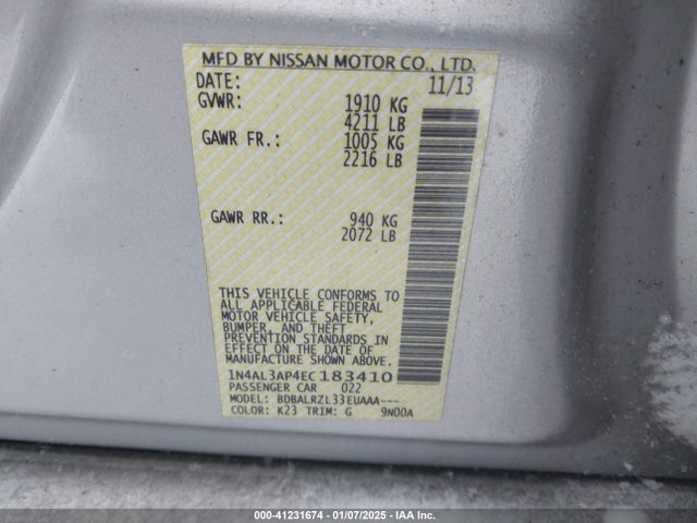 Nissan Altima 2.5 S 2014 1N4AL3AP4EC183410 Image 9