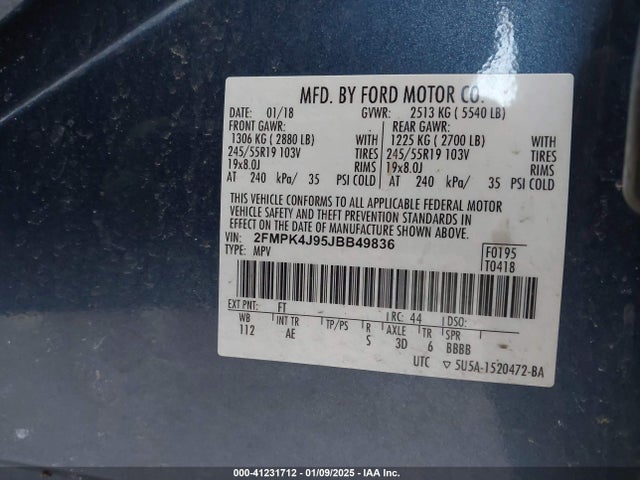 Ford EDGE SEL 2018 2FMPK4J95JBB49836 Image 9