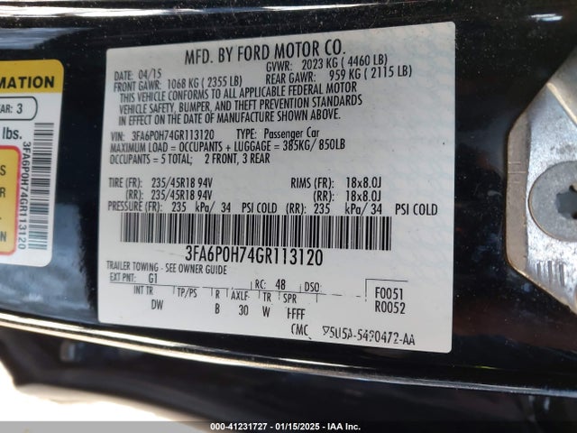 3FA6P0H74GR113120 Ford FUSION SE