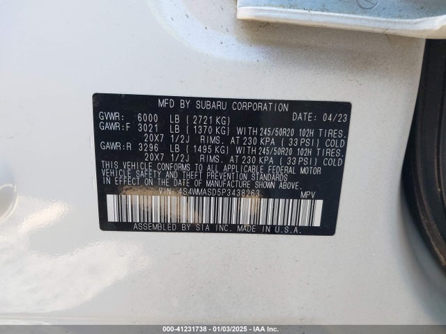 4S4WMASD5P3438263 Subaru Ascent Limited 7-passenger