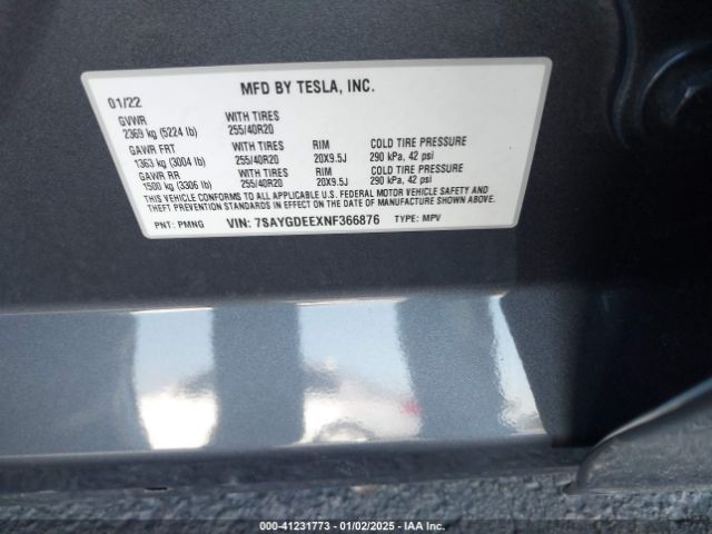 7SAYGDEEXNF366876 Tesla Model Y