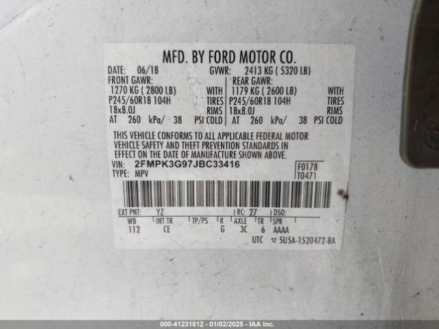 2FMPK3G97JBC33416 Ford EDGE SE