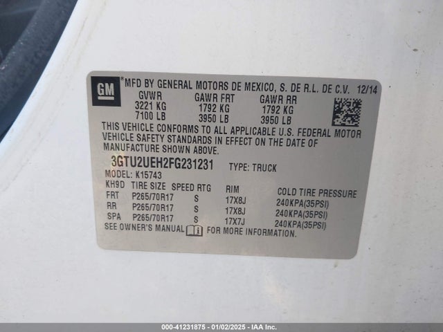 3GTU2UEH2FG231231 GMC Sierra 1500 Sle