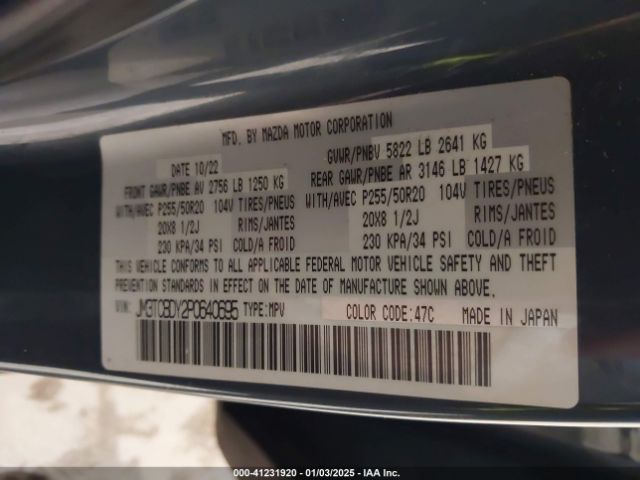 JM3TCBDY2P0640695 Mazda Cx-9 Carbon Edition
