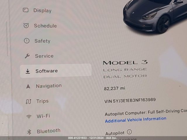 5YJ3E1EB3NF163989 Tesla Model 3 Long Range Dual Motor All-wheel Drive