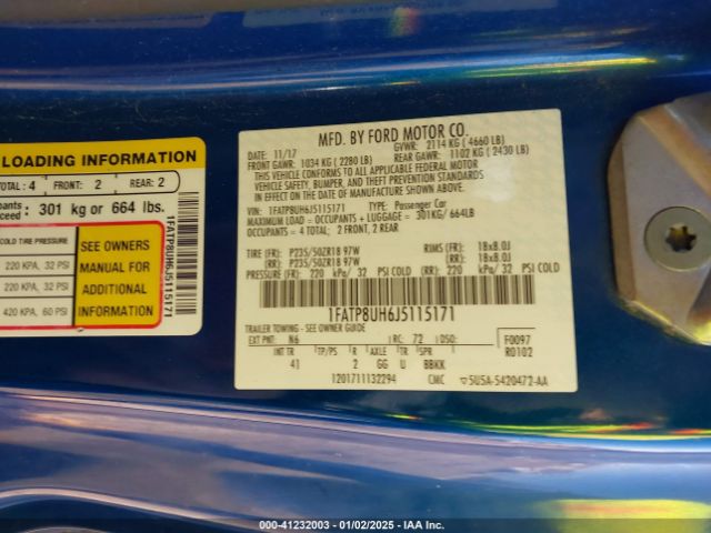 1FATP8UH6J5115171 Ford Mustang Ecoboost Premium