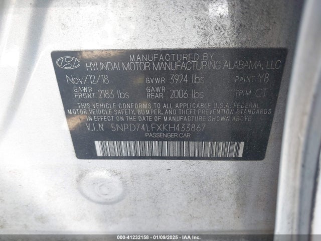 Hyundai ELANTRA SE 2019 5NPD74LFXKH433867 Image 9