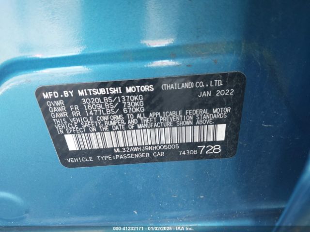 ML32AWHJ9NH005005 Mitsubishi Mirage Black Edition/se