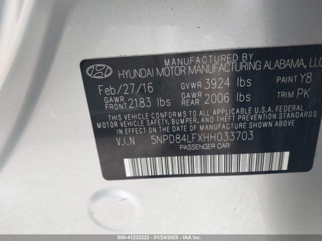 5NPD84LFXHH033703 Hyundai ELANTRA SE