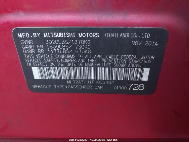 2015 MITSUBISHI MIRAGE ML32A3HJ1FH033462 Photo 8