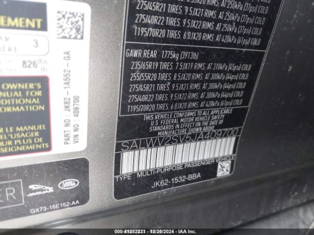 SALWV2SV5JA409700 Land Rover Range Rover Sport Hse Dynamic