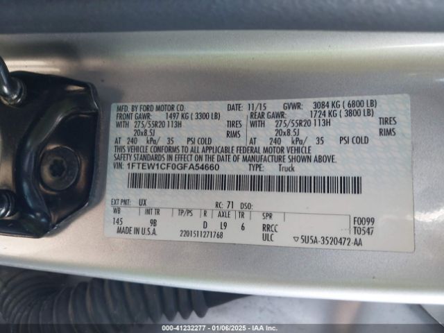 1FTEW1CF0GFA54660 Ford F-150 Platinum