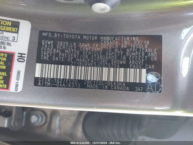 2T1BURHE5JC075754 Toyota Corolla L/le/xle/se/xse