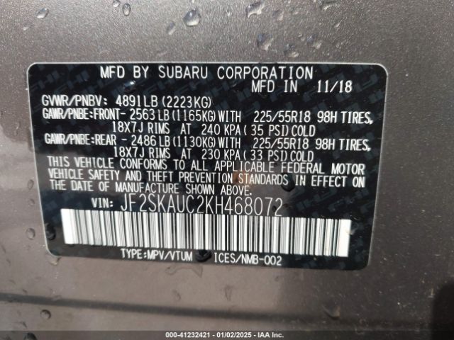JF2SKAUC2KH468072 Subaru Forester Limited
