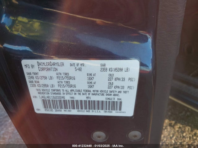 Aukcja sprzedaży 2002 Jeep Liberty Sport, vin: 1J4GL48112W333246, numer aukcji: 41232448