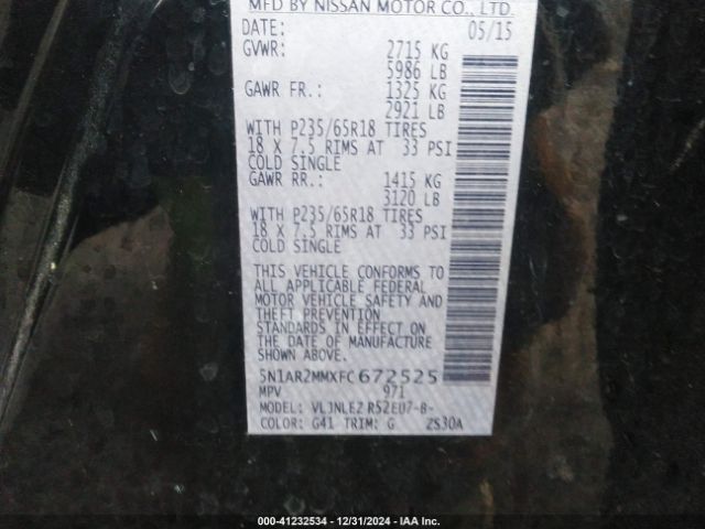 5N1AR2MMXFC672525 Nissan Pathfinder Platinum/s/sl/sv