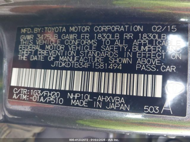 JTDKDTB34F1581494 Toyota Prius C One
