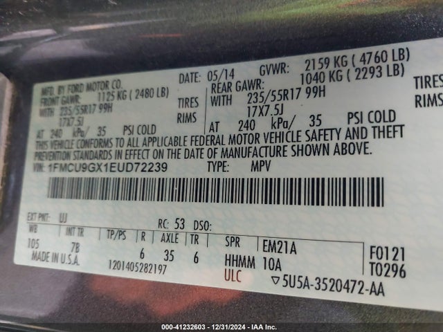 Ford ESCAPE SE 2014 1FMCU9GX1EUD72239 Image 9