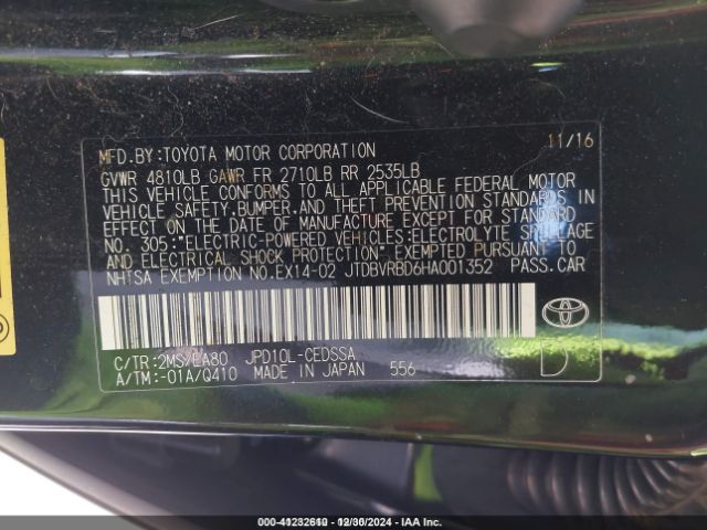 JTDBVRBD6HA001352 Toyota Mirai