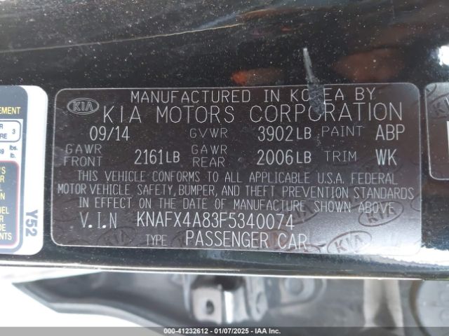KNAFX4A83F5340074 KIA FORTE EX