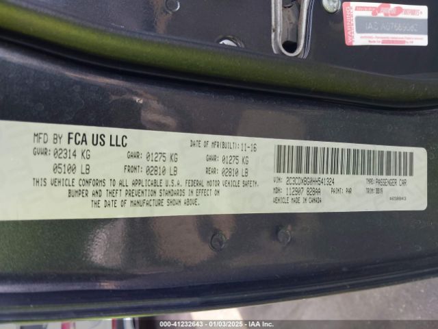 2C3CDXBG0HH541324 Dodge Charger Se Rwd