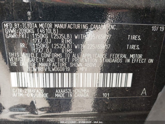 Toyota Rav4 Xle 2020 2T3W1RFV1LW060819 Image 9