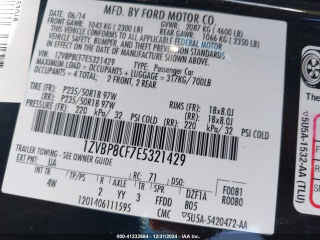 1ZVBP8CF7E5321429 Ford Mustang Gt Premium