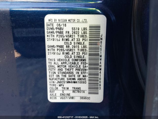 2017 INFINITI QX70 JN8CS1MW4HM410093 Photo 8