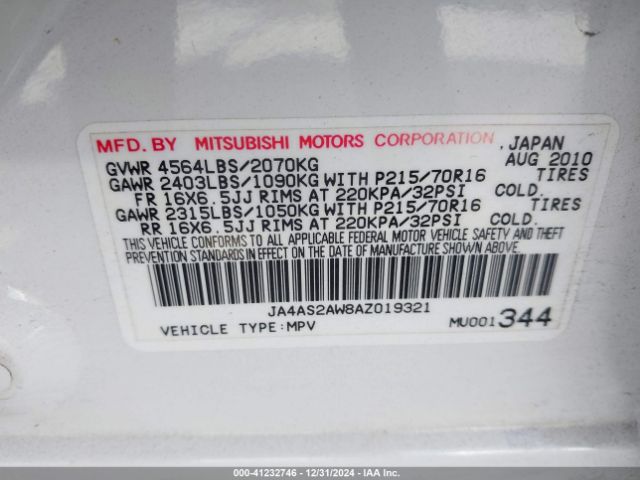 2010 MITSUBISHI OUTLANDER JA4AS2AW8AZ019321 Photo 8